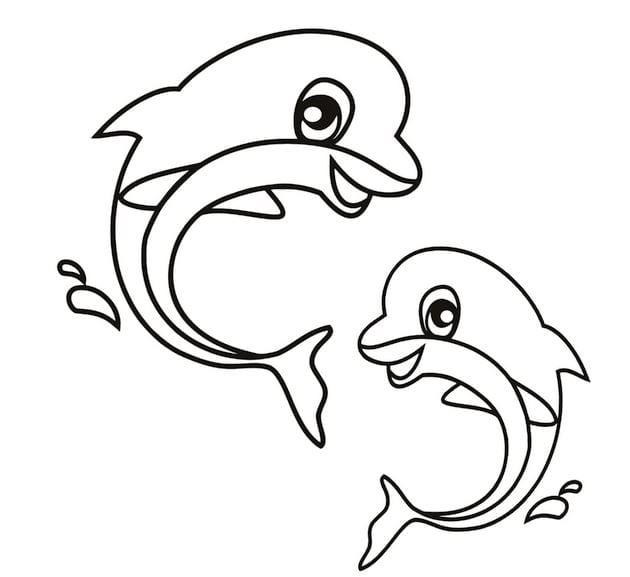 Tranh tô màu con vật sống dưới nước - 2 chú cá heo