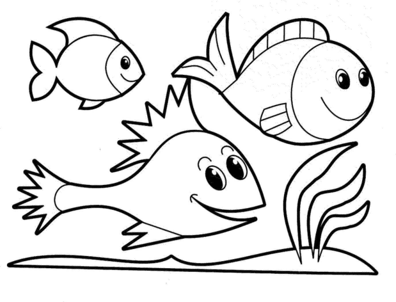Tranh tô màu con vật sống dưới nước - 3 Chú cá đang bơi